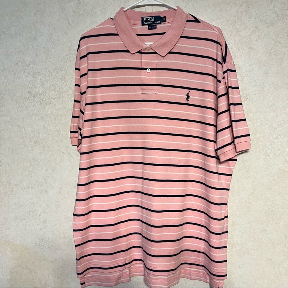 Ralph‎ Lauren Men's Pink and Black Striped Polo Shirt